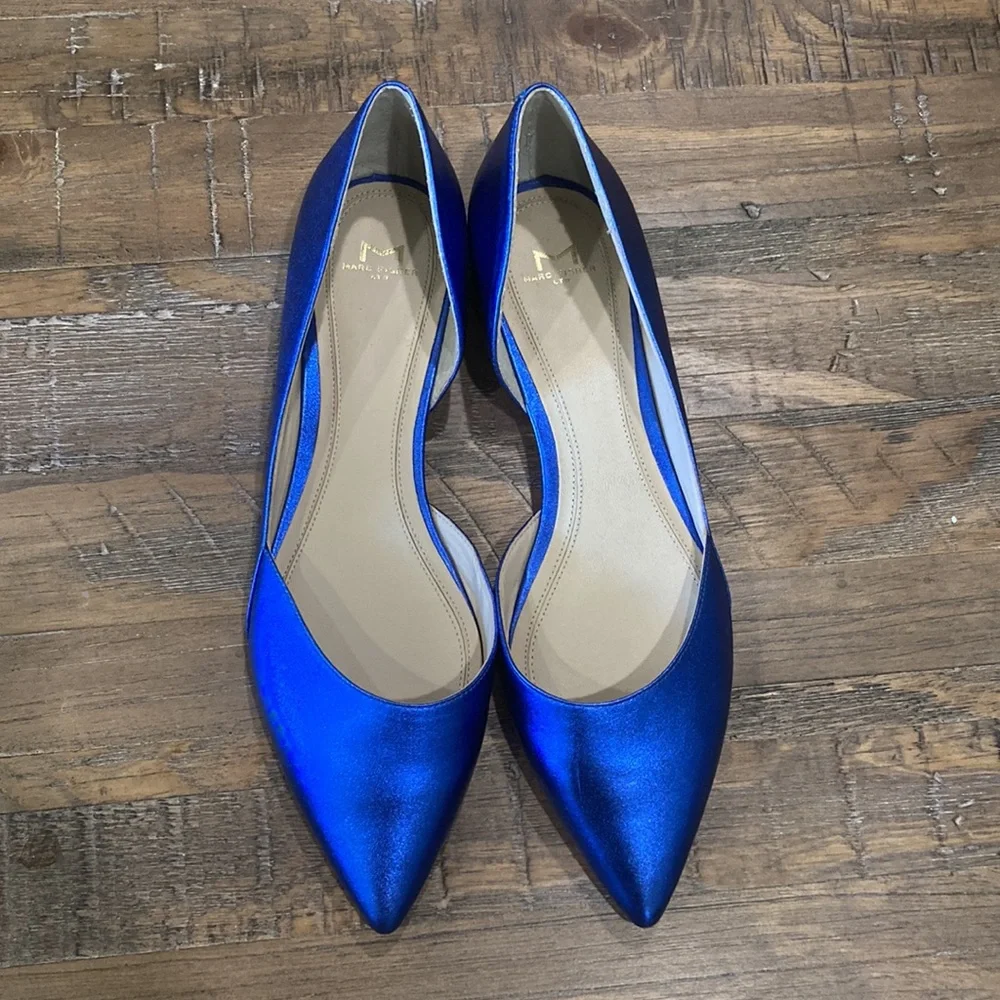Marc Fisher LTD Sunny 5 - d’Orsay Blue Metallic Flats NWOT - Picture 1 of 7